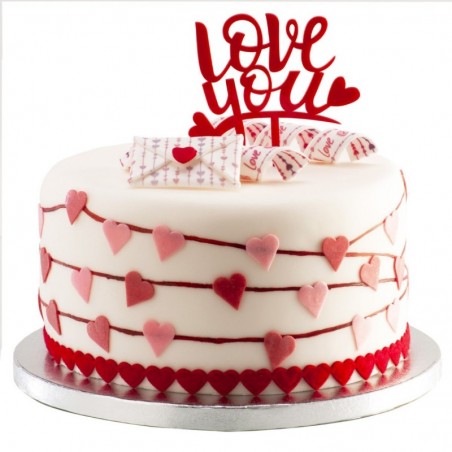 354113 CAKE TOPPER LOVE YOU ROUGE 135X100MM