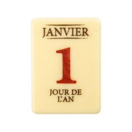 14658 PLAQUETTE CALENDRIER 1ER JANVIER FR CHOCOLAT50X40MM 60 PIÈCES