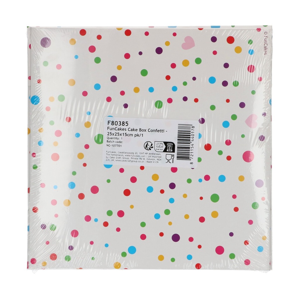 FUNCAKES BOÎTE A GÂTEAU CONFETTI 25 X 25 CM 15HT