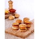 ❄️BURGARD - DUO DE MINI BURGERS BRETZEL 20PCS : 10x BURGER BRETZEL VIANDE/CHEDDAR/KETCHUP/MOUTARDE - 10x BURGER BRETZEL PAVOT/VIANDE POULET/BACON/SAUCE BBQ **VENDU UNIQUEMENT AU CARTON DE 40PCS** 