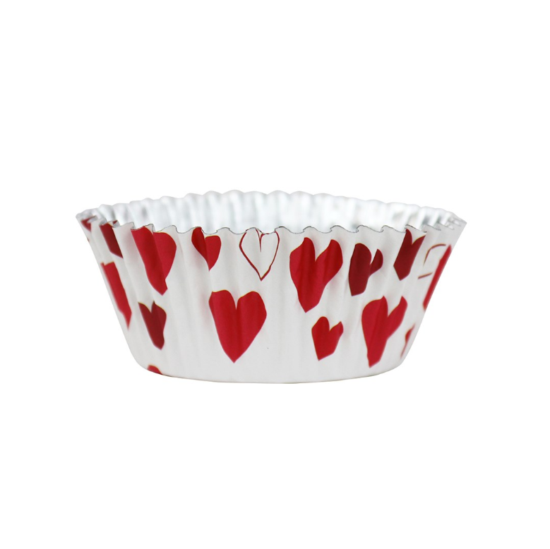 CAISSETTES CUPCAKES EN ALUMINIUM - BLANCHE AVEC COEURS PAQUET DE 30PCS