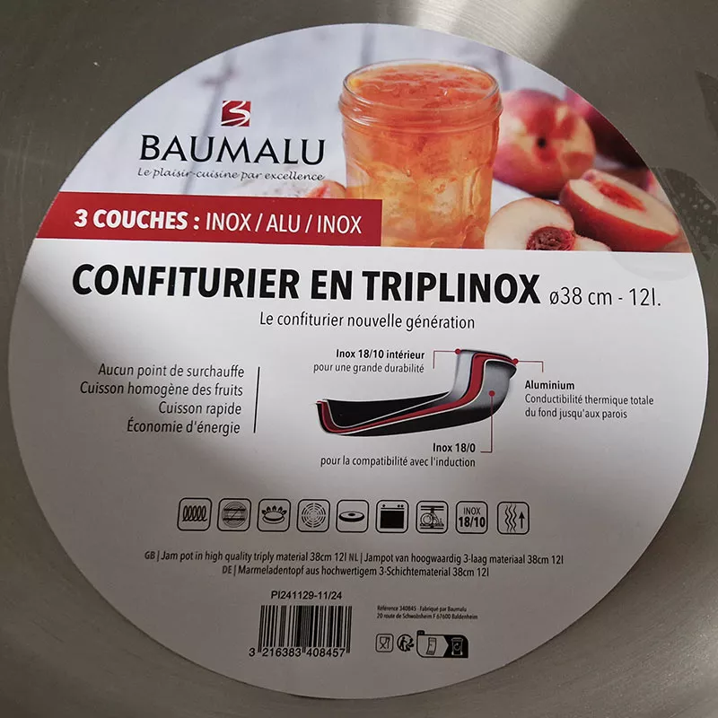 BAUMALU BASSINE CONFITURE 38CM 12L TRIPLINOX TOUS FEUX