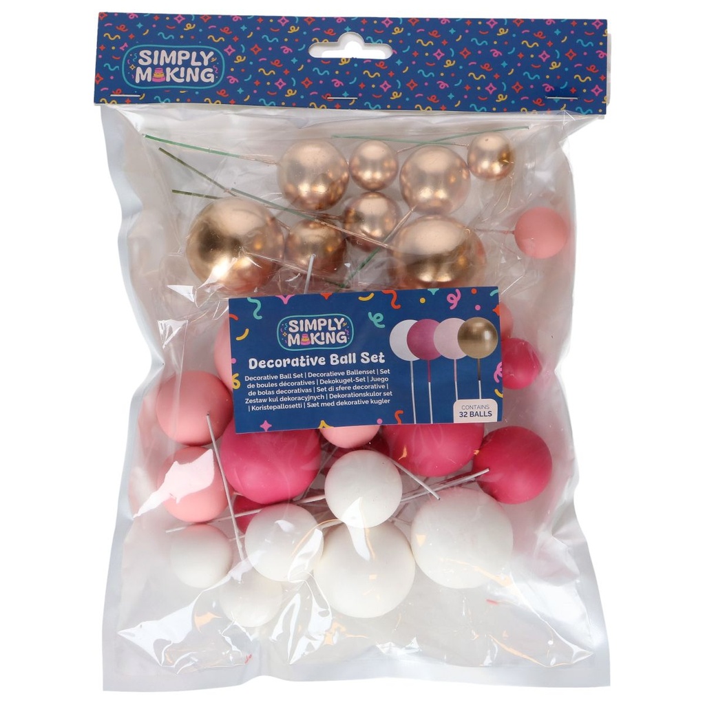 DÉCORATIONS BOULES SUR PIQUES OR, ARGENT ET NOIR 32PCS