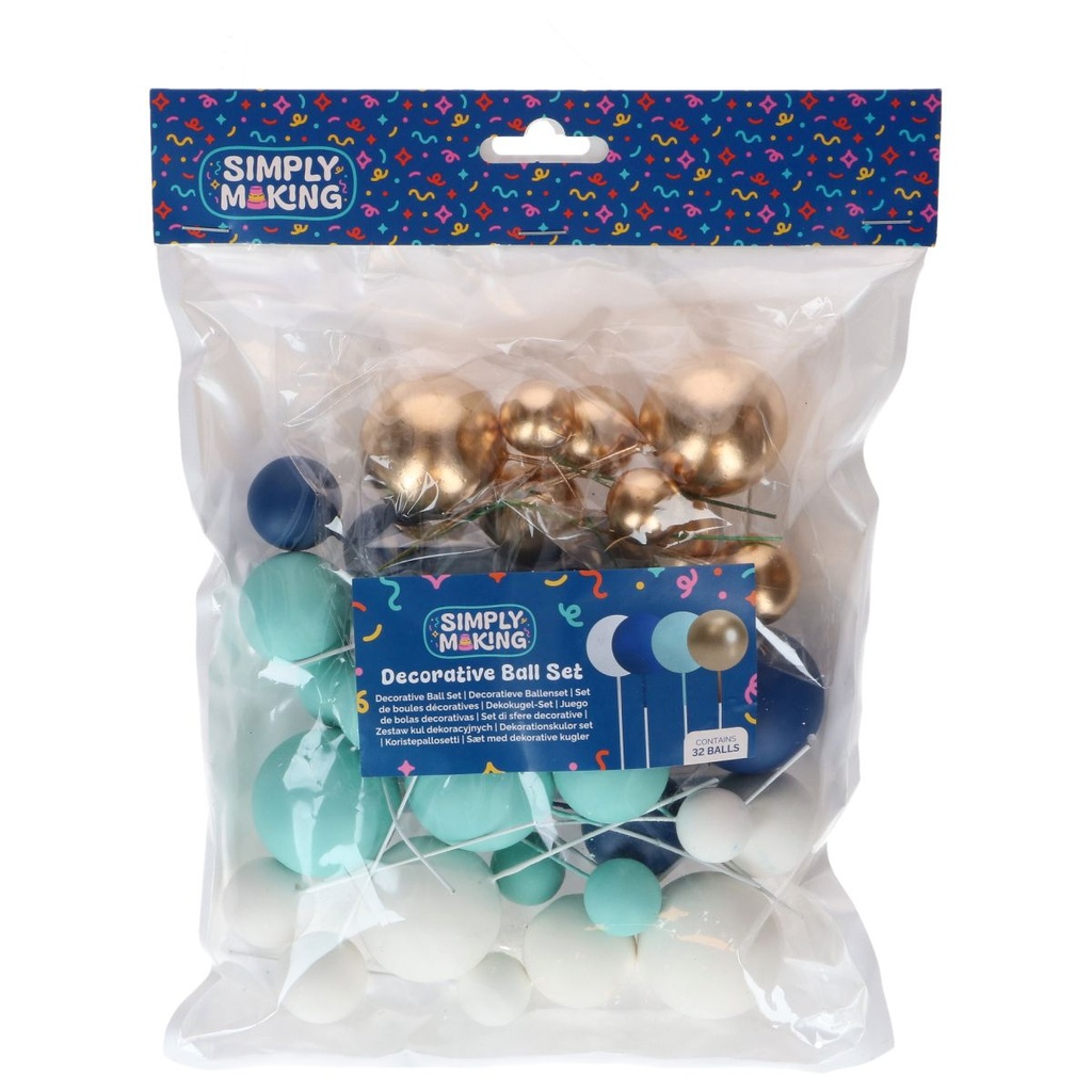 DÉCORATIONS BOULES SUR PIQUES OR, ARGENT ET NOIR 32PCS
