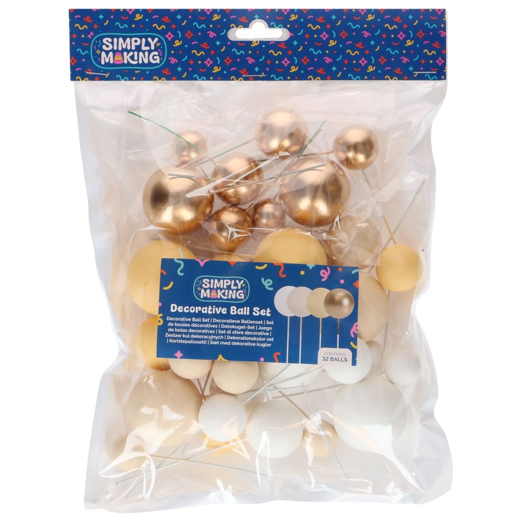 DÉCORATIONS BOULES SUR PIQUES OR, ARGENT ET NOIR 32PCS
