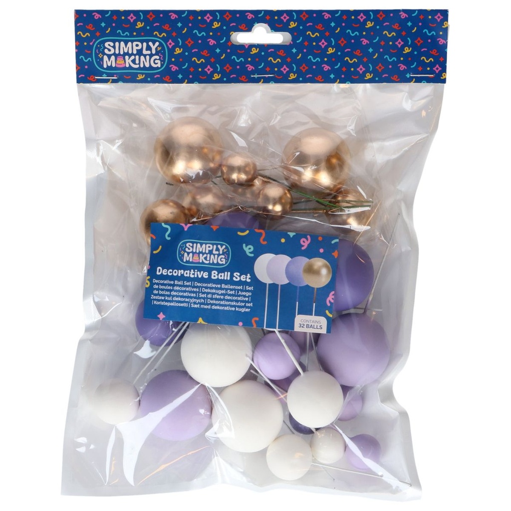 DÉCORATIONS BOULES SUR PIQUES OR, ARGENT ET NOIR 32PCS