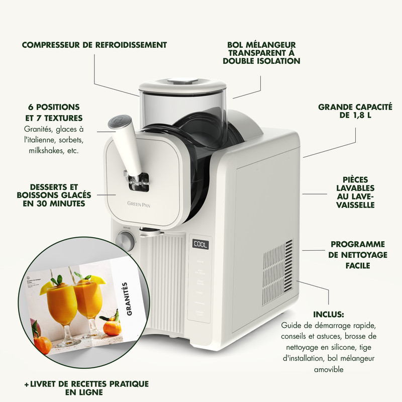 GREENPAN FROST TURBINE A GLACE ITALIENNE-SORBET-GRANITA  1.8L BLANC CREME - 300 WATTS MENAGER 