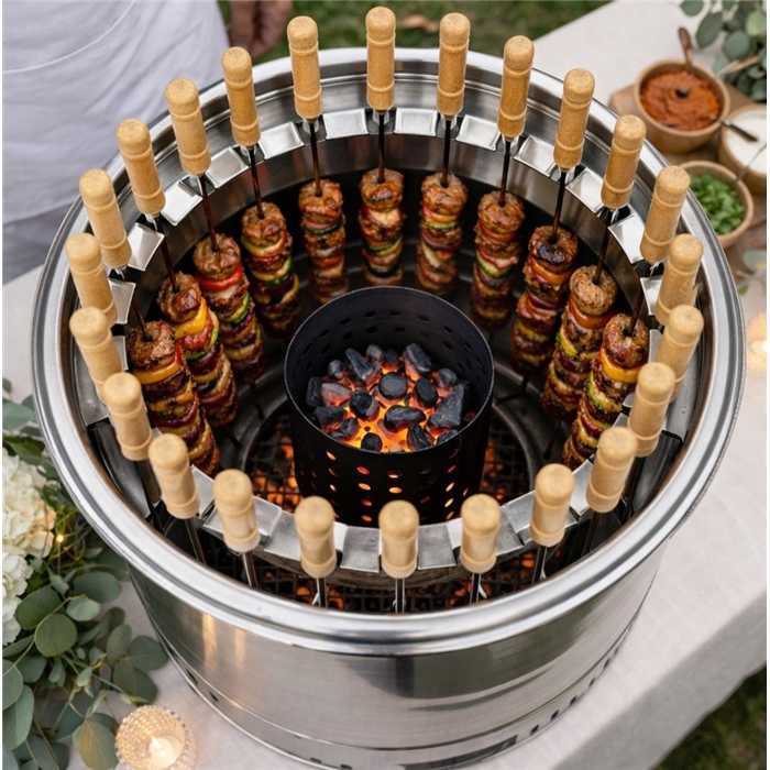 BARBECUE FUJI INOX POUR 28 BROCHETTES Ø42CM