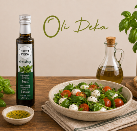 CRETA DEKA - HUILE D'OLIVE EXTRA VIERGE INFUSÉE AU BASILIC 250ML