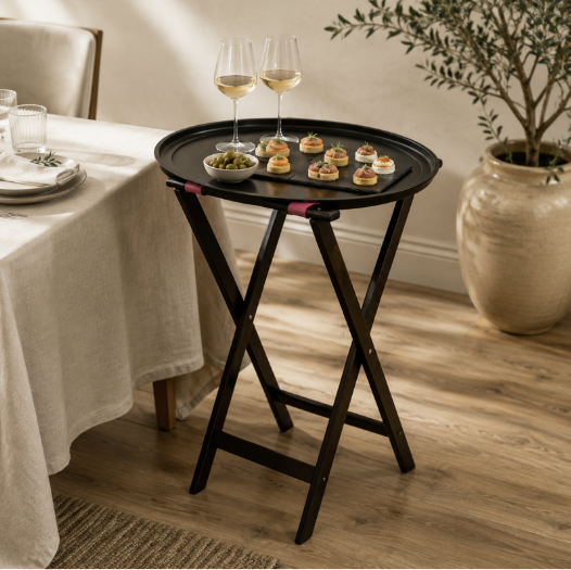 SUPPORT PLATEAU DE SERVICE 44X43.3XHT83.5CM BOIS HETRE NOIR
