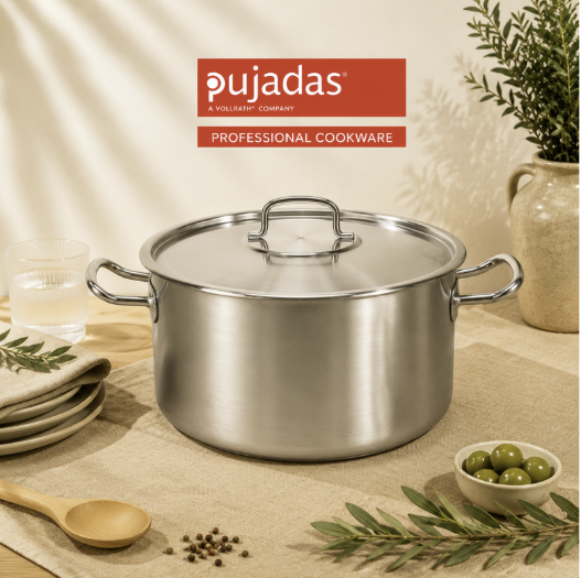 PUJADAS MARMITE MI-BASSE INOX 24XH14CM-6.3L A/COUVERCLE