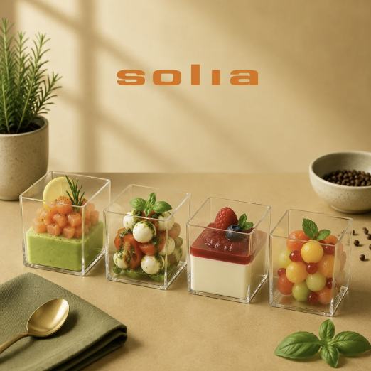 VERRINE EN CUBE EN PLASTIQUE TRANSPARENT 70ML  4,4X4,4X4,3CM *40PCS 