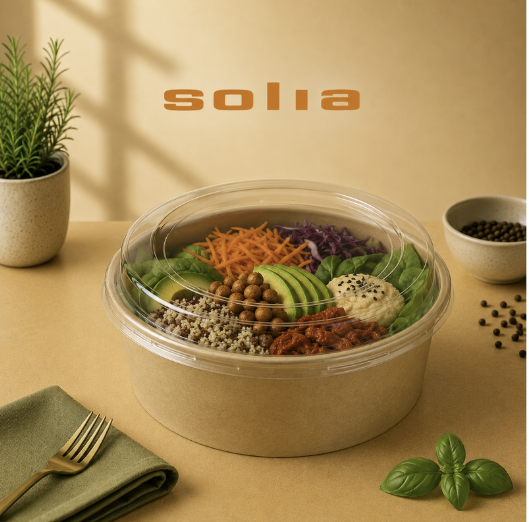 SALADIER ROND ECOKRAFT2 AVEC COUVERCLE 1070ML Ø18,7CM HT5,5CM 25PCES 