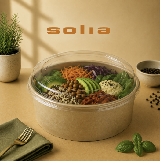 SALADIER ROND ECOKRAFT2 AVEC COUVERCLE 1300ML Ø18,7CM HT6,9CM 25PCES 