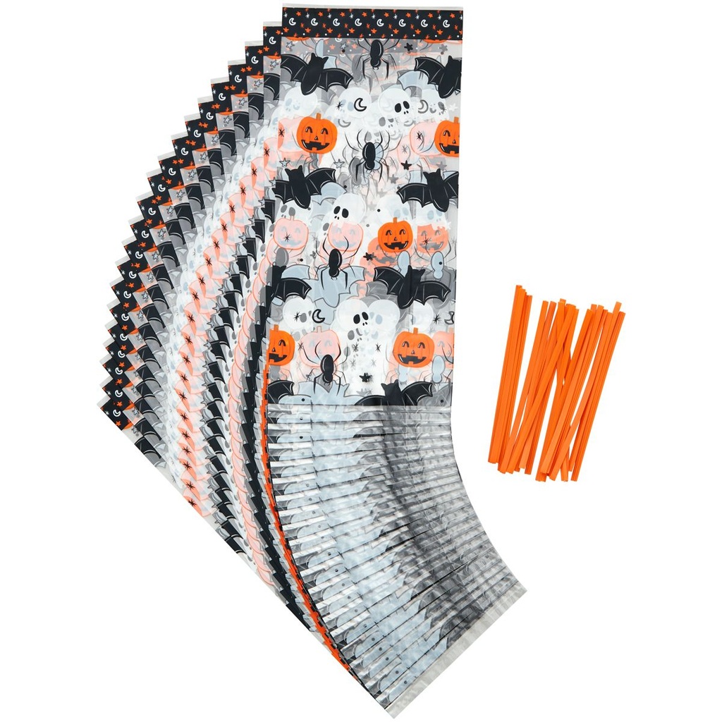 WILTON - SACHETS TRANSPARENTS MOTIF HALLOWEEN - 10 × 5 CM - HT 24 CM - 20 PCS