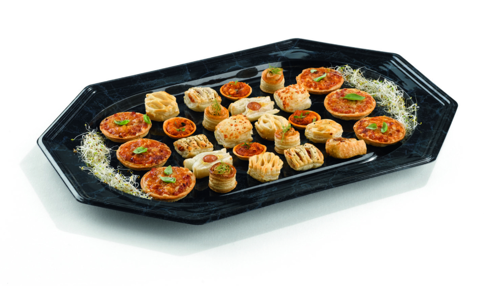 PLATEAU RECTANGULAIRE EN PLASTIQUE - ARGENT - 35 x 24 CM - 5 PCS