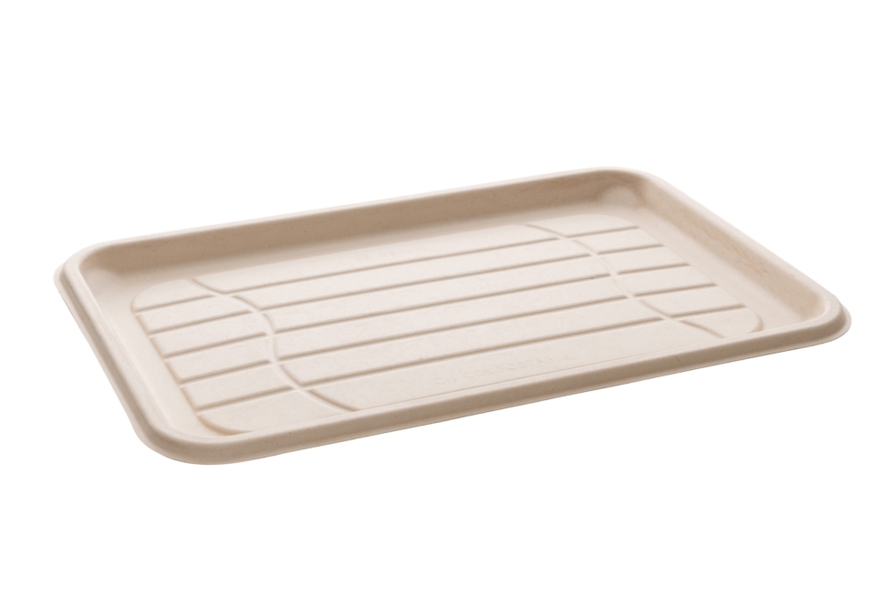 PLATEAU RECTANGULAIRE EN PULPE AVEC COUVERCLE PLASTIQUE - 460 x 300 MM - HT 110 MM - 5 PCS