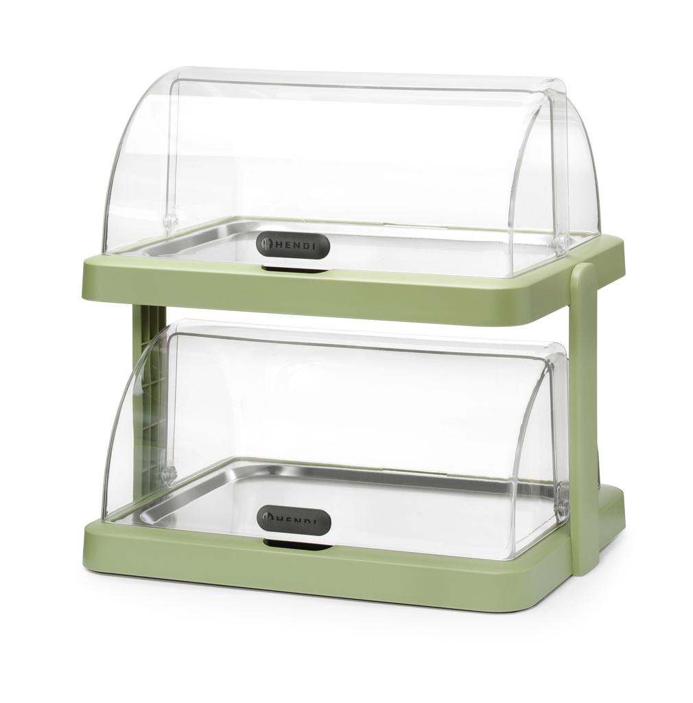HENDI - UNIQ VITRINE DE COMPTOIR RÉFRIGÉRANTE VERTE AVEC COUVERCLE COULISSANT - 46 x 35,5 CM HT 22 CM