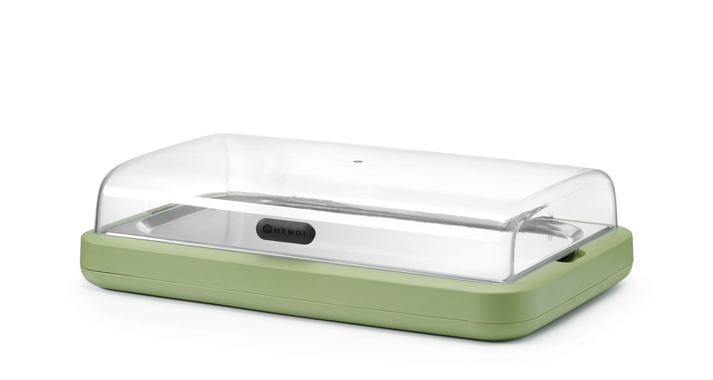 HENDI - UNIQ VITRINE DE COMPTOIR RÉFRIGÉRANTE VERTE AVEC COUVERCLE COULISSANT - 46 x 35,5 CM HT 22 CM