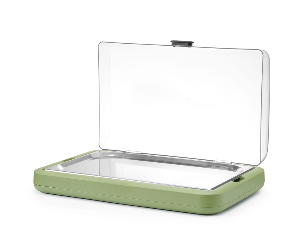 HENDI - UNIQ VITRINE DE COMPTOIR RÉFRIGÉRANTE VERTE AVEC COUVERCLE COULISSANT - 46 x 35,5 CM HT 22 CM