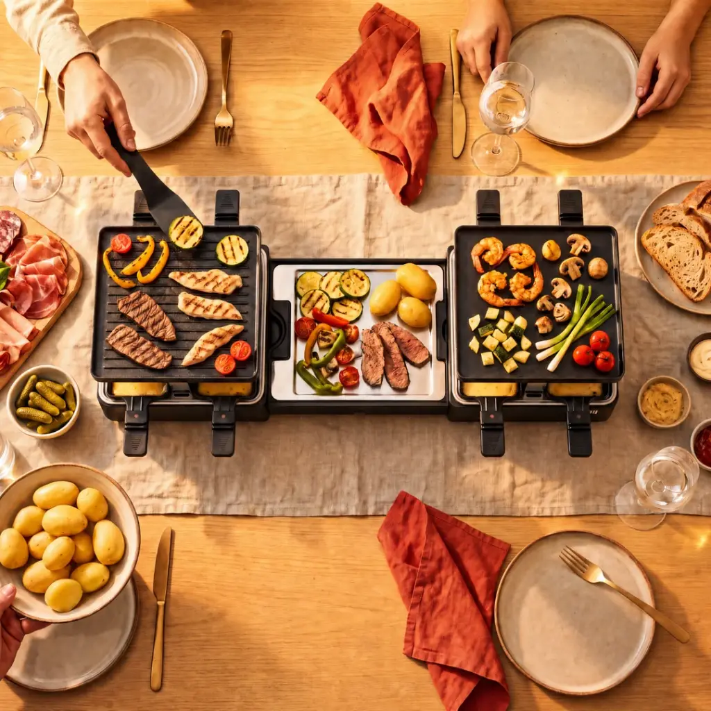 FRIFRI - APPAREIL À RACLETTE EXTENSIBLE - PLAQUE DE CUISSON RÉVERSIBLE - 1300W - 31 x 29,8 CM HT 23CM