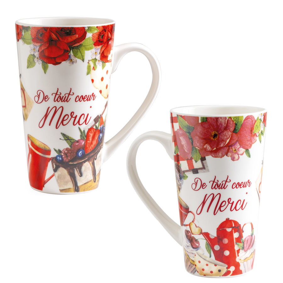 MUG "DE TOUT COEUR MERCI" FLEURS ROUGES Ø9CM H15CM
