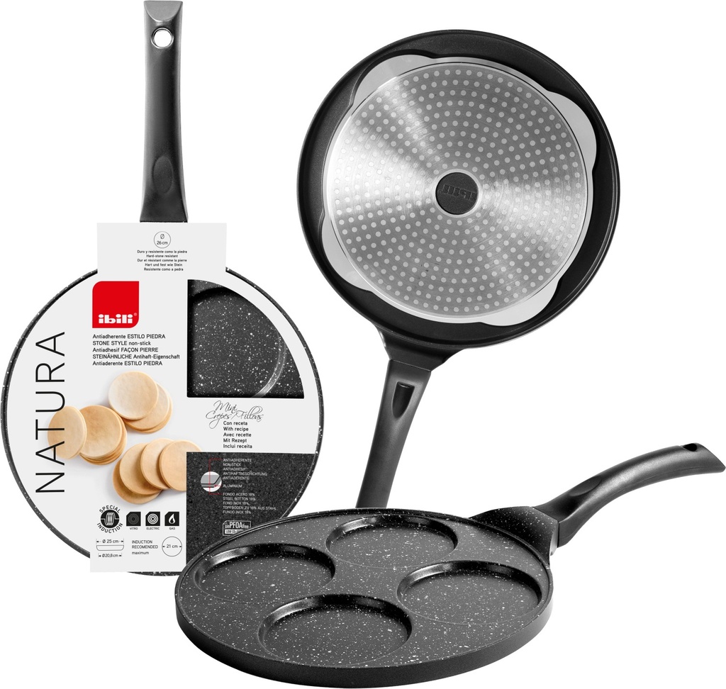 IBILI NATURA POELE 26CM-4 MINI CREPES 10CM ANTI-AD. PIERRE TOUS FEUX