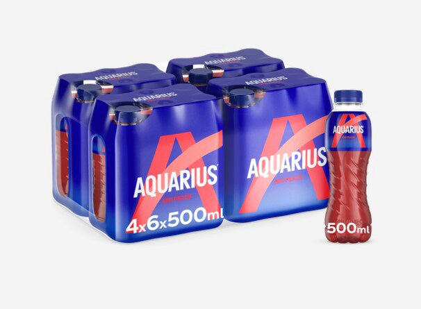 AQUARIUS RED PEACH SPORT DRINK 24 X 50CL BOTTLE. PET