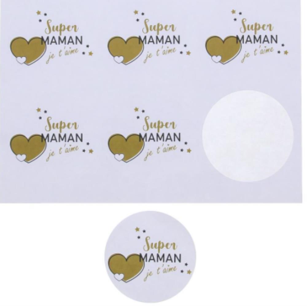 STICKER 6,35 CM "GOLDEN HEART" SUPER MAMAN 5X12PC PAR PAQUET