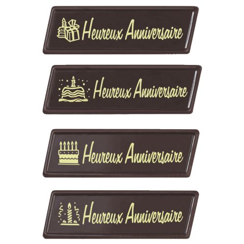 2054207 HEUREUX ANNIVERSAIRE PLATE 7X2.3CM CHOCOLATE 60 PCES