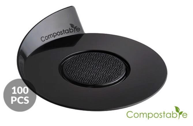 ROUND BLACK PLATE/TRAY 86MM COMPOSTABLE 100PCS FOST+ INCLUDED