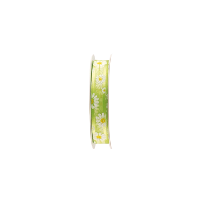 RUBAN VOILE VERT FLEURS 15MMX25M