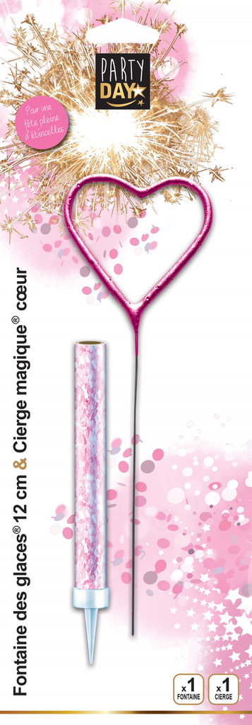 ETINCELLE DE REVE 12CM 50/55 SEC + CIERGE MAGIQUE CŒUR ROSE