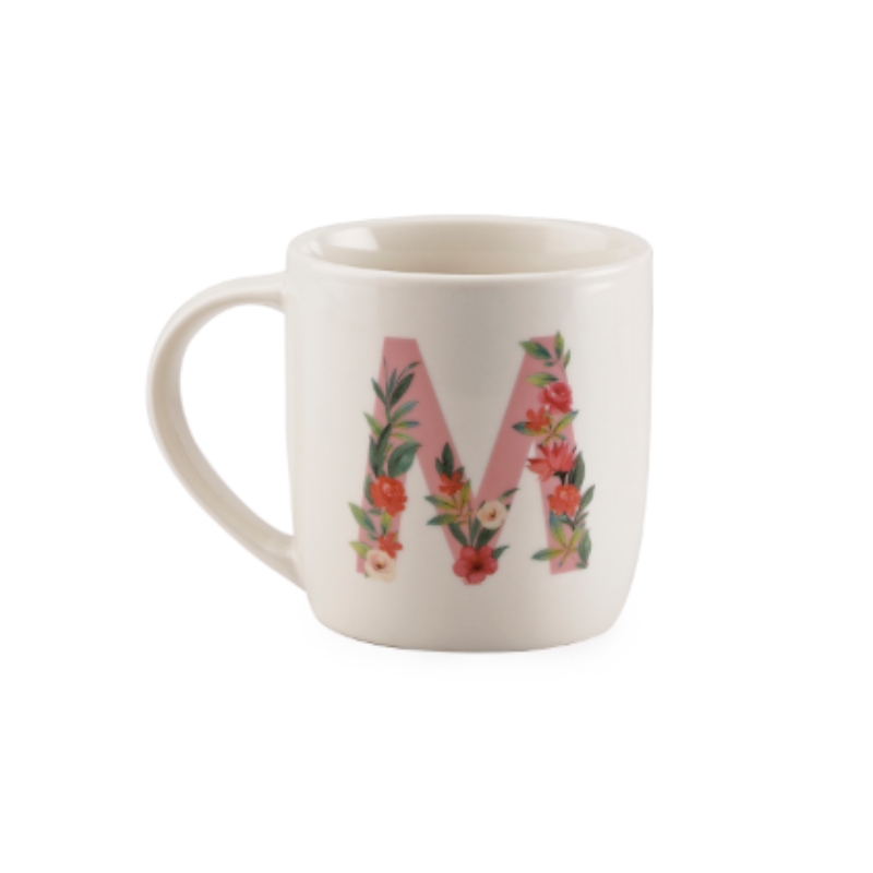 "M" MUG WITH FLOWERS Ø8.5CM H9CM