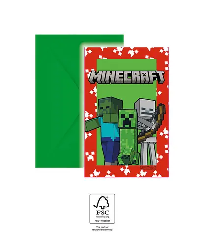 MINECRAFT INVITATIONS ET ENVELOPPES 6pcs