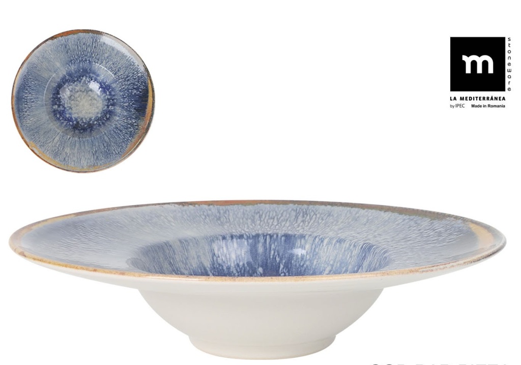 AELIA MONACO SOEPBORD 28CM BEKKEN 15CM BLAUW/BEIGE STEENGOED