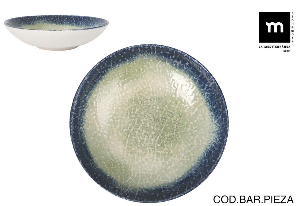 OLAF MONACO ASSIETTE COUPE CREUSE 21XH5.3CM VERT/BLEU STONEWARE - OLA26102