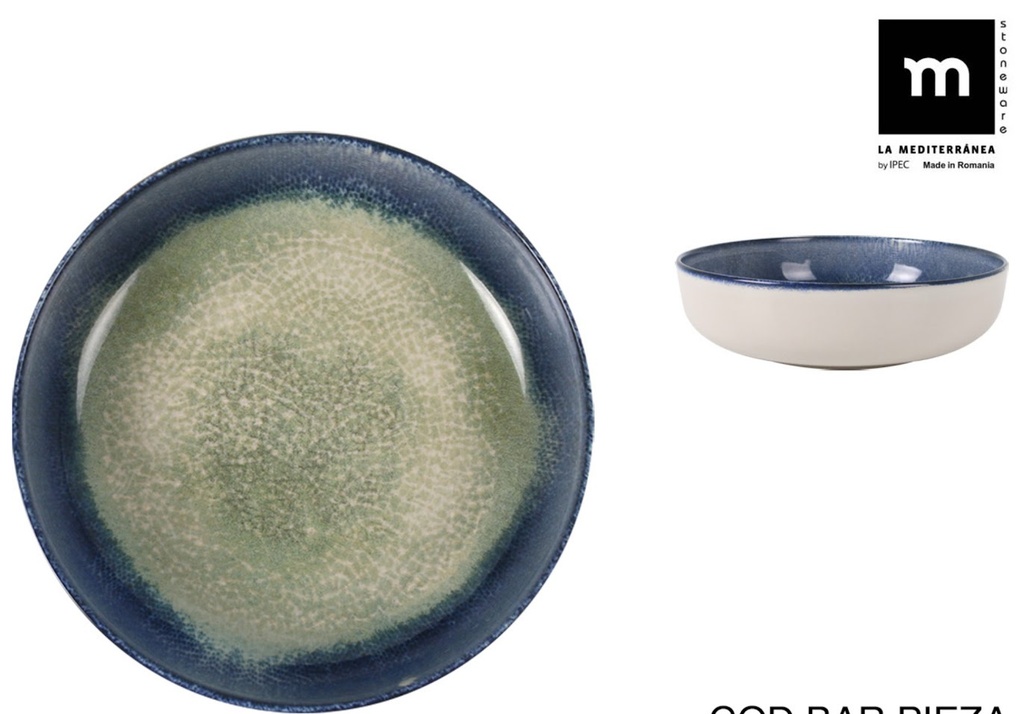 OLAF MONACO ASSIETTE/BOL CREUSE 18XH5CM VERT/BLEU STONEWARE OLA27102