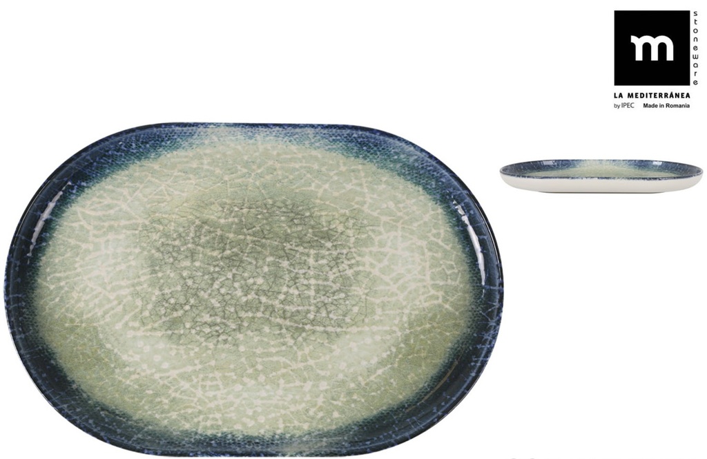 OLAF MONACO BORD 30X20XH2.5CM GROEN/BLAUW STEENGOED