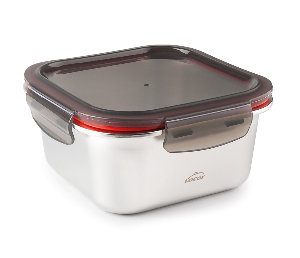 LACOR ECOINOX BOITE HERMETIQUE 650ML CARREE 14X14XH7CM COUVERCLE PP - COMPATIBLE MICRO-ONDES