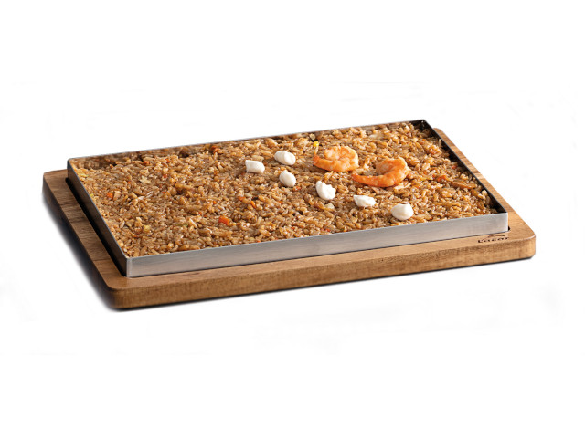 LACOR PLATEAU INOX 29.5X19.5XH2CM  SUR PLANCHE ACACIA 33X23XH3CM 