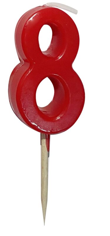 NUMBER CANDLE PM PIC RED N°8 12PCS