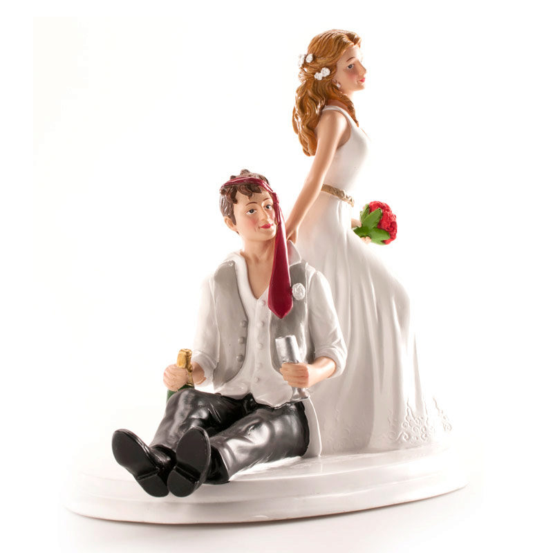 FIGURINE COUPLE MARIES SUR SOCLE EMECHES RESINE