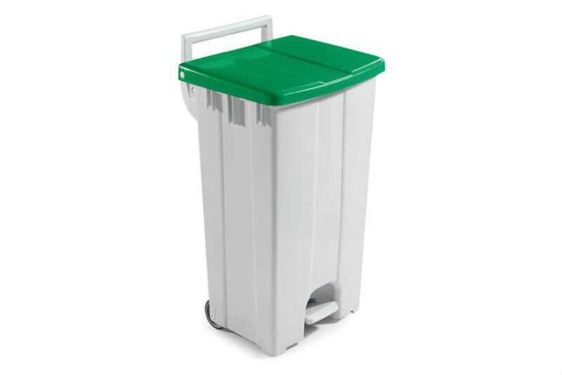 GREEN TRASH CAN WITH LID - 90L WITH PEDAL + 2 WHEELS