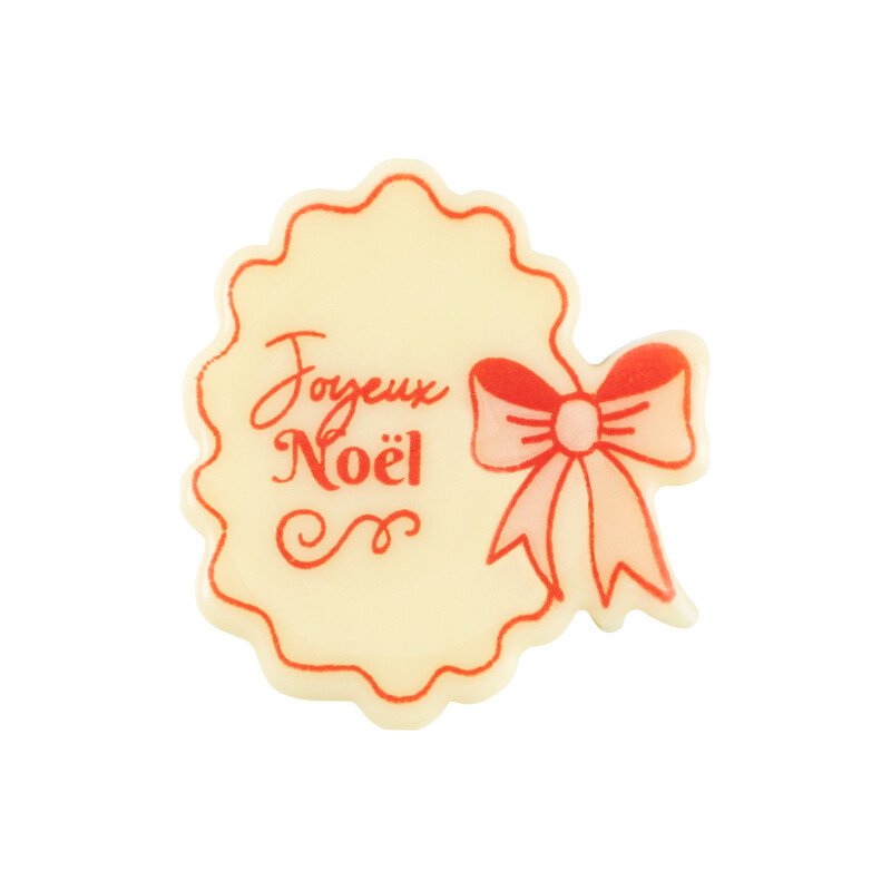 2015424 Plaatje met strik Joyeux Noël 3,7x4 cm 120pcs ***OP/ORDER***