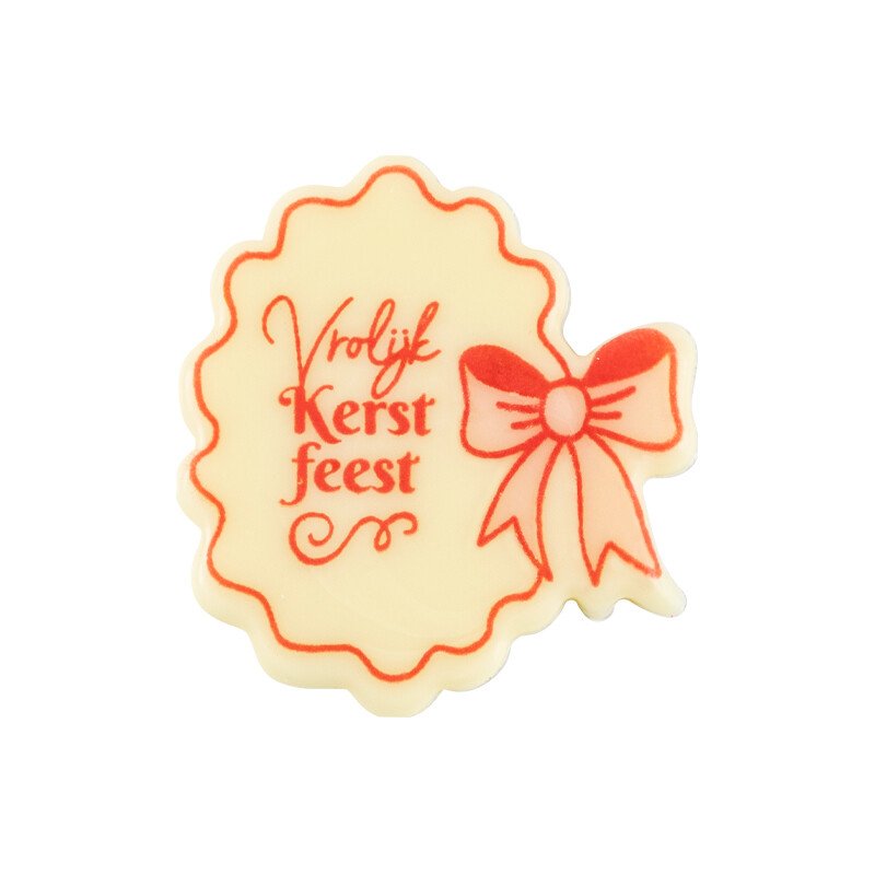 *FF*2015423 Plaquette avec nœud Vrolijk Kerstfeest 3,7x4 cm 120pcs ***S/CDE***