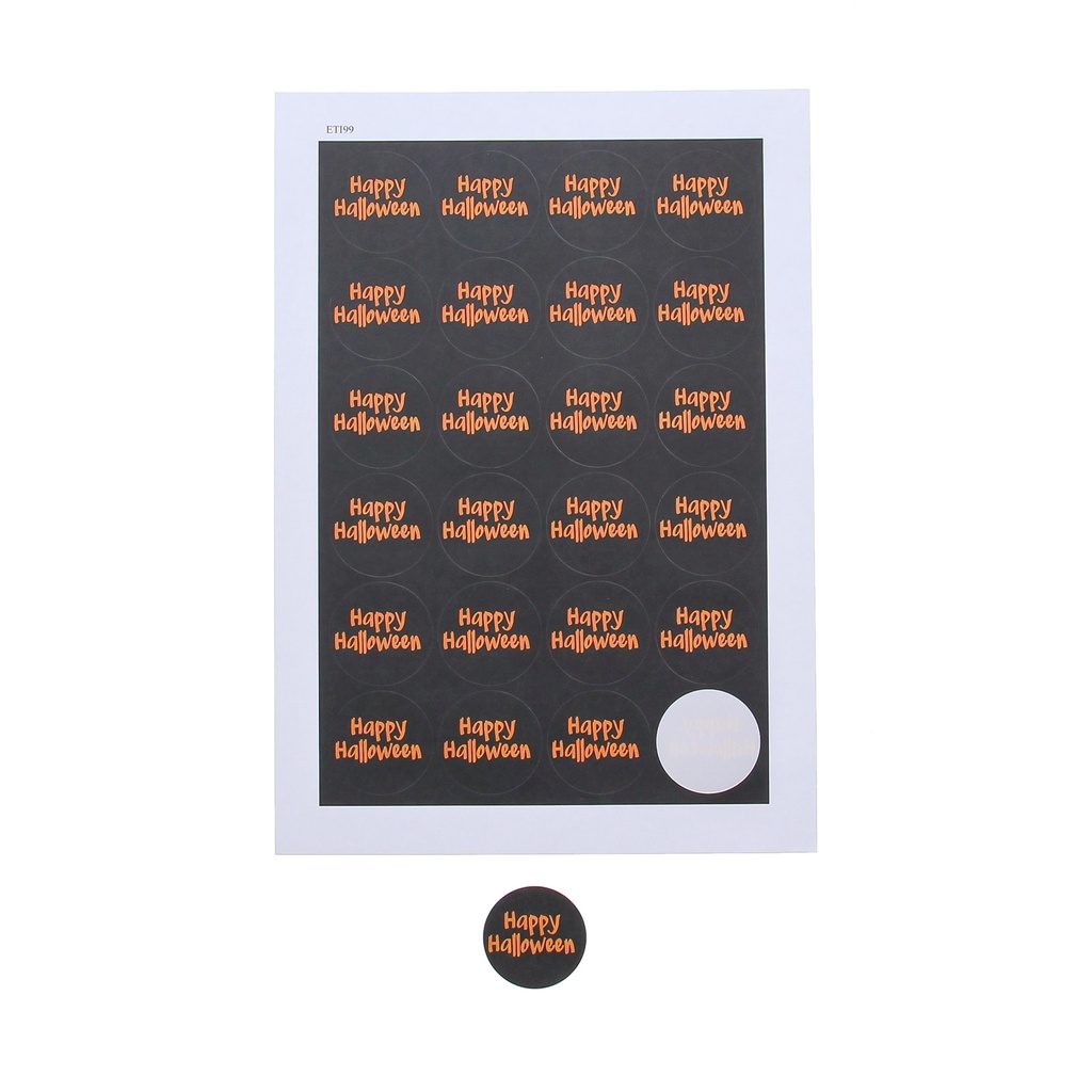 STICKER 4CM "HAPPY HALLOWEEN" BLACK AND ORANGE 24PCS