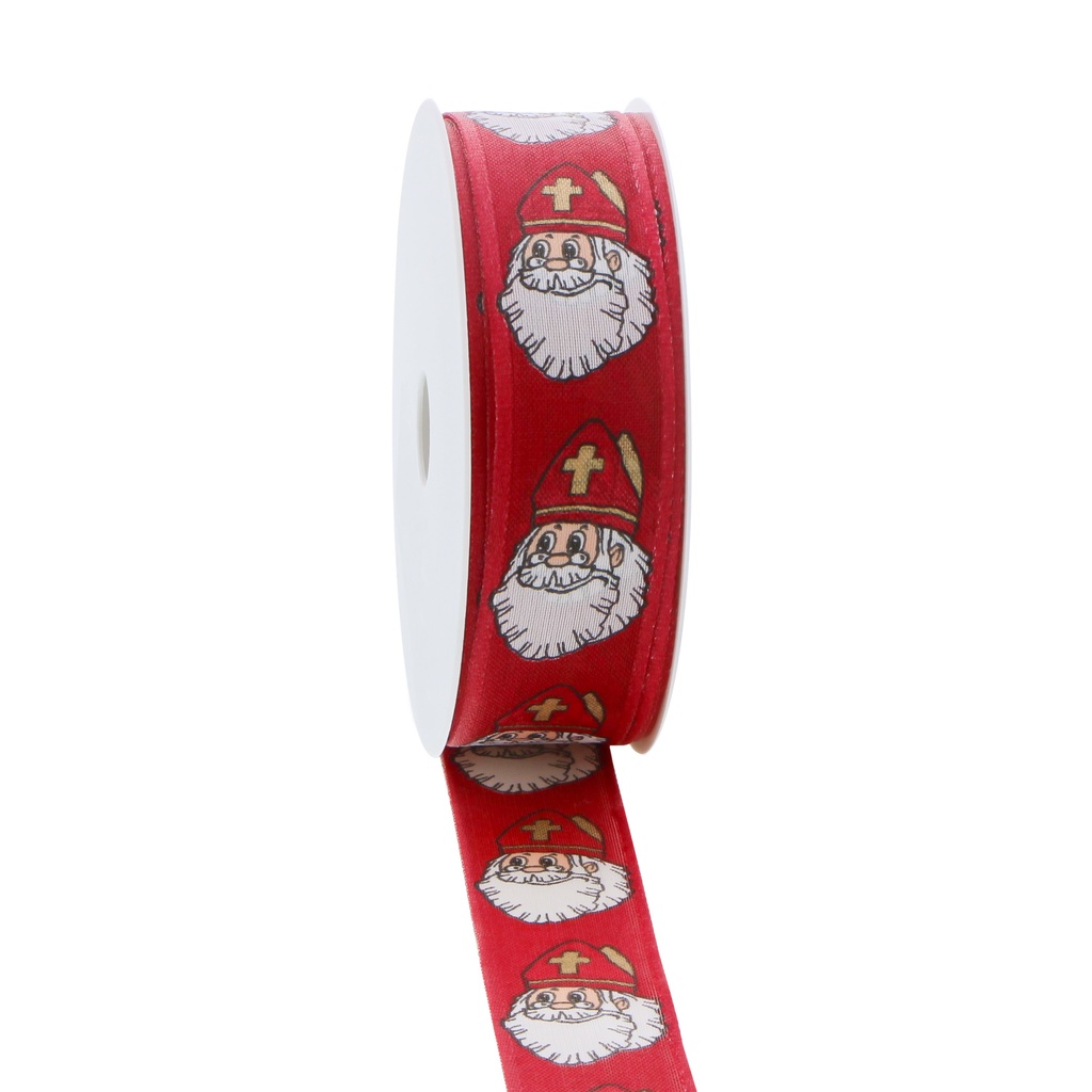 METALLIC RIBBON SAINT NICHOLAS HEAD RED 2.5CMX20M
