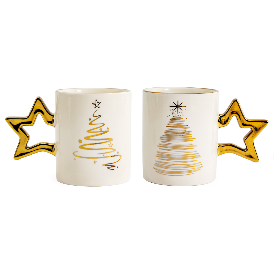 MUG MOTIF SAPIN ANSE ETOILE OR 2ASS Ø8M H9,5CM