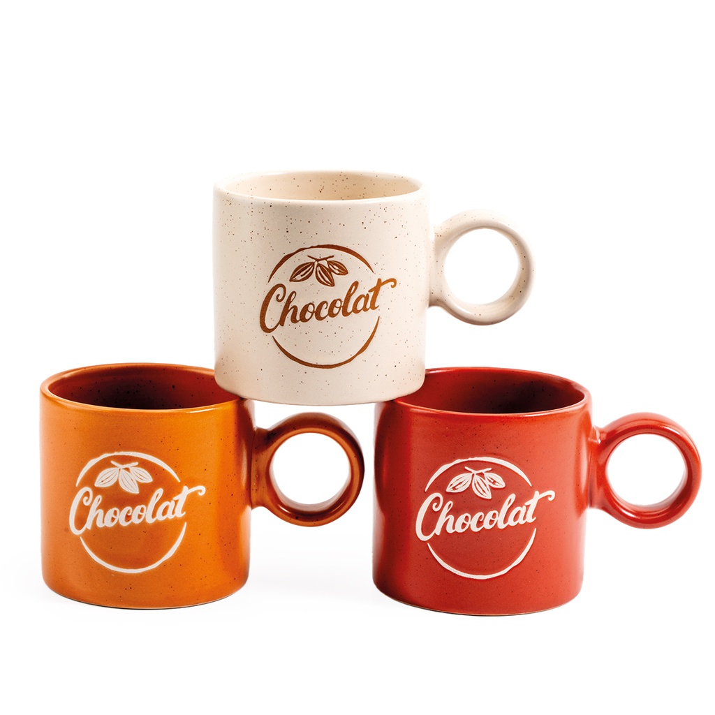 MUG "CHOCOLATE" BEIGE/TERRACOTTA 3ASS Ø7CM H7CM
